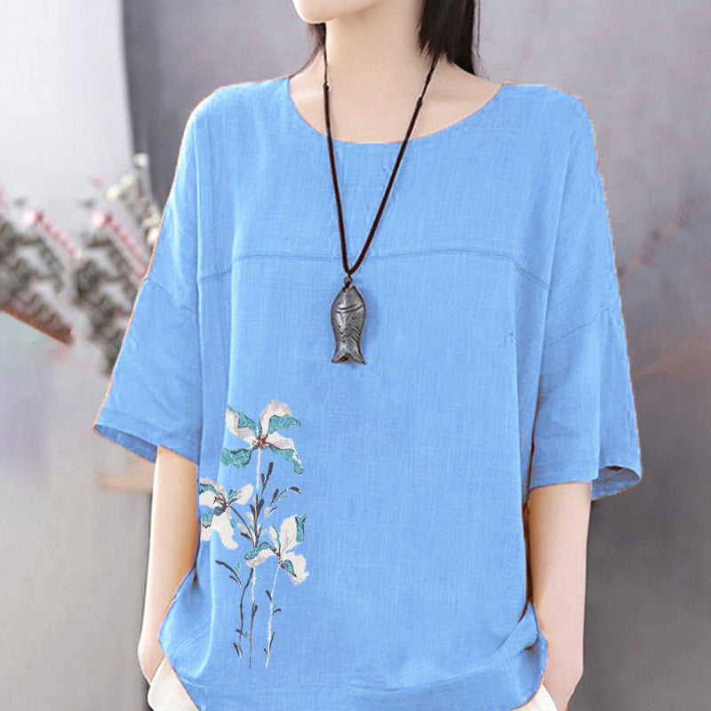Women's Casual Short-sleeved Cotton Linen Loose Bottoming Shirt Women's T-shirt