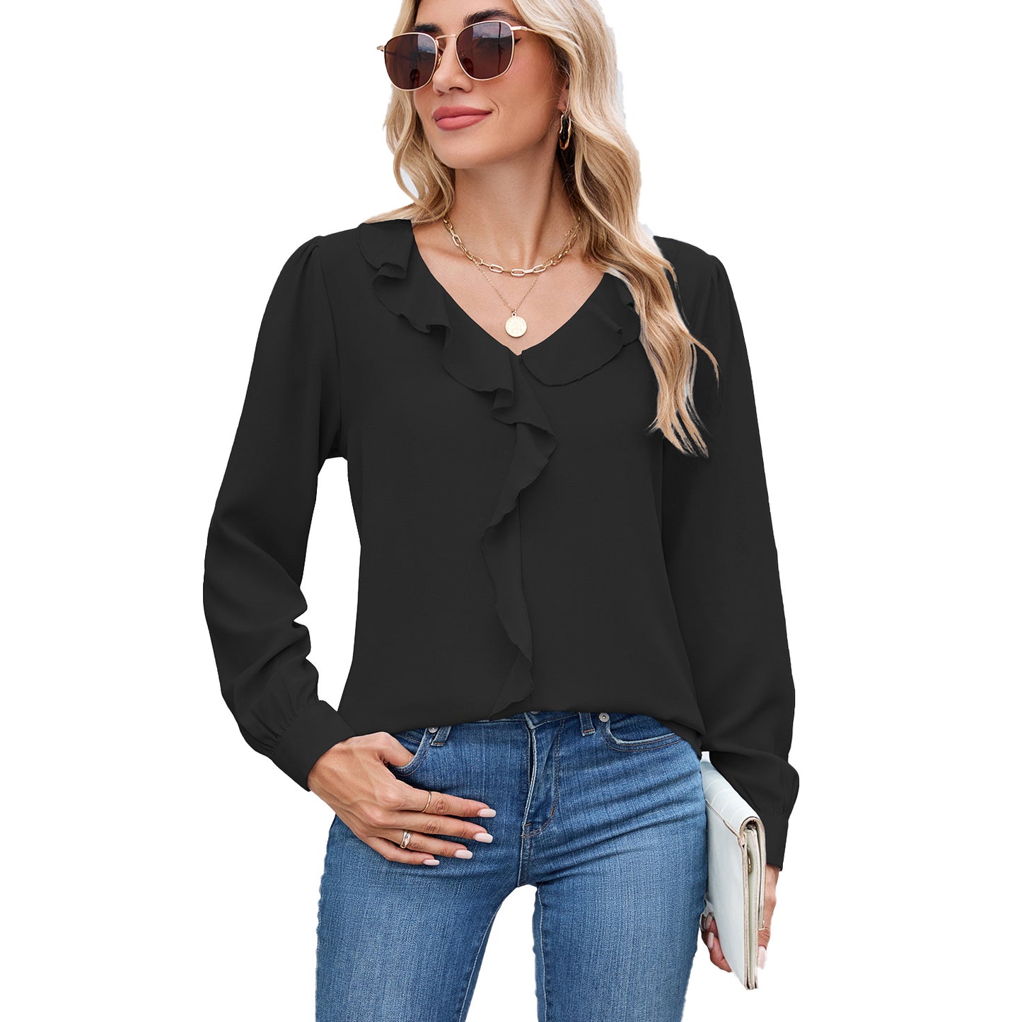 Classy Beautiful Women's Long Sleeve Ruffled Blouses