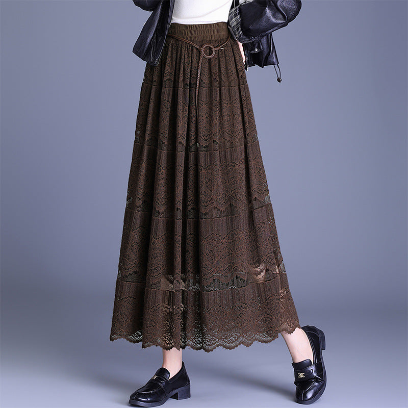 Slimming Line Mid-length Elegant Elastic Waist Skirt