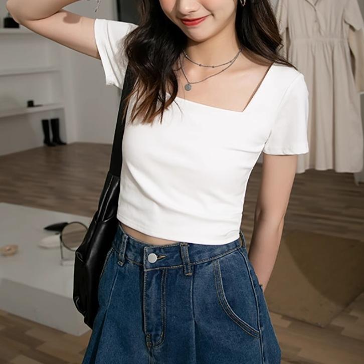 Summer White Skinny High-waisted Chic Bottoming Women's T-shirt