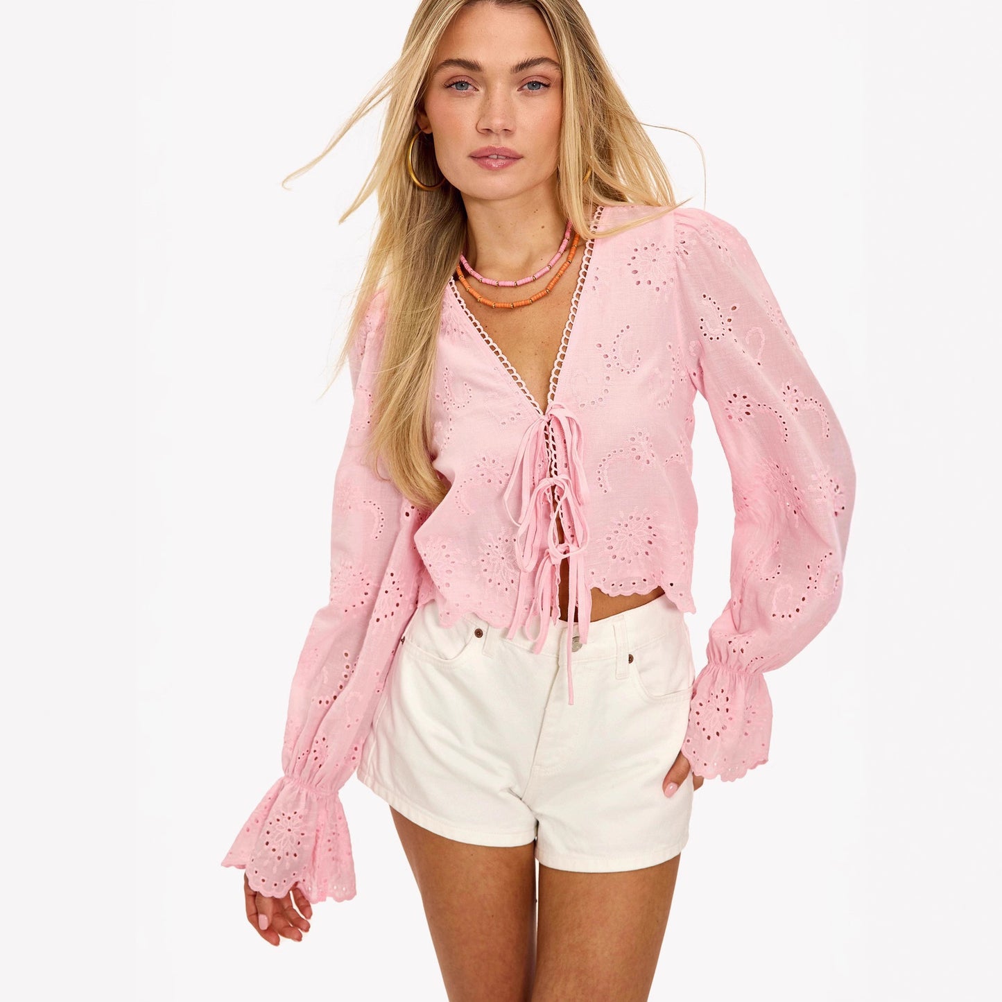 Women's Autumn Leisure Vacation Loose Solid Color Hollow Blouse