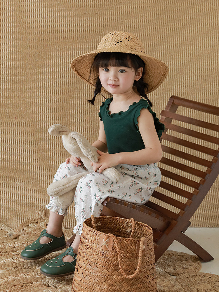 Summer Cute Tree Lacework Sleeveless Top Simple Children's T-shirt