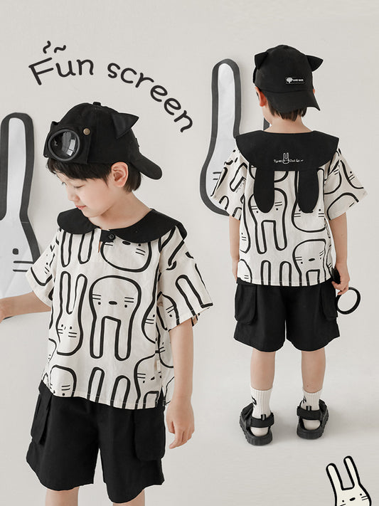 Children's Turn-down Doll Collar Summer Thin Top Children's T-shirt