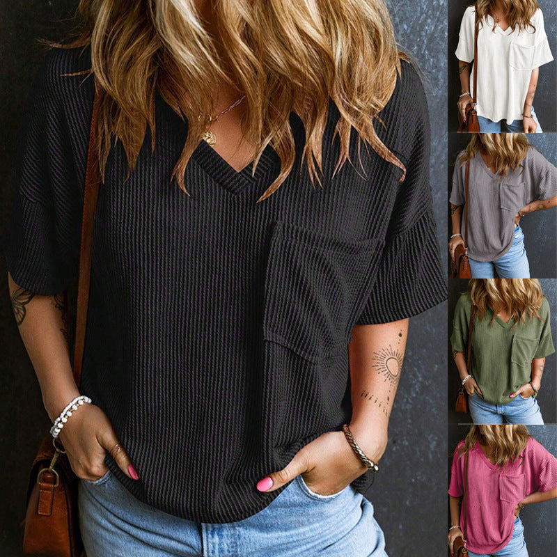 Women's Fashionable Two-color Twisted Pullover Short-sleeved For Women's T-shirt