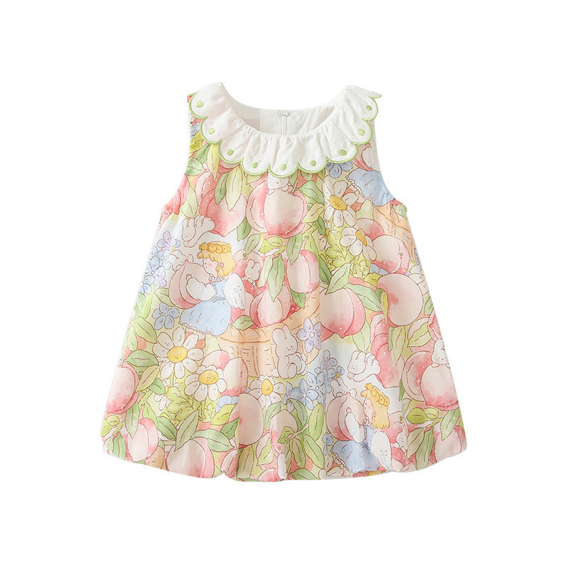 Sleeveless Tulip Bunny Cute Lace Collar Skirt Infant Children's Dress