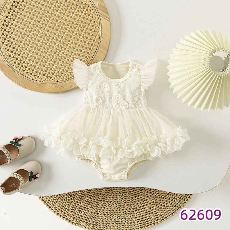 Children's Clothing One-piece Sweet Cute Lace Flounced Sleeve Triangle Jumpsuit, Climbing Suit