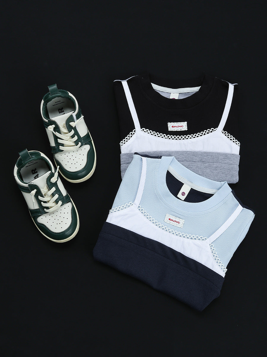 Children's Summer Mountain Outdoor Clothing Contrast Colors Lace Children's T-shirt