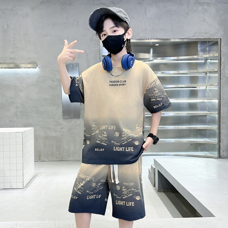 Children's Medium Large Thin Short-sleeved Clothes Trendy Cool Children's Suit