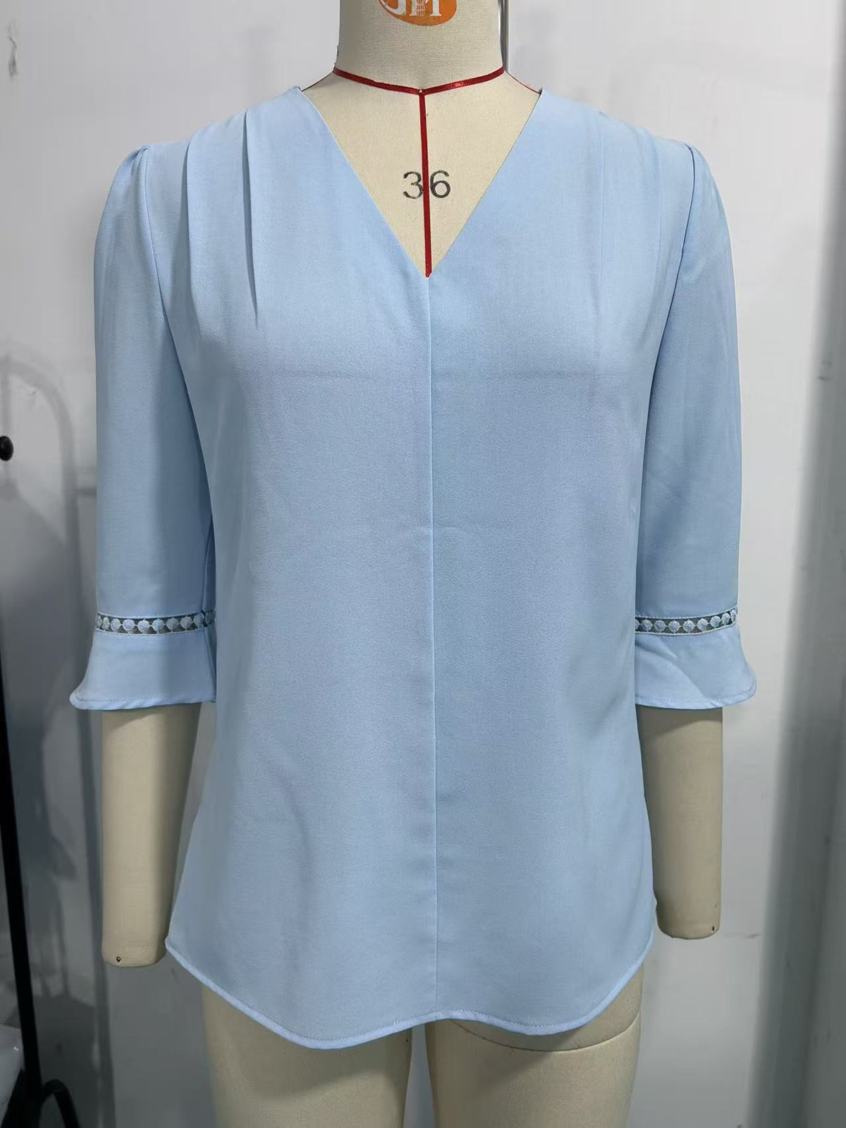 Graceful Women's Pleated Bell Sleeve Work Lace Shirt, Chiffon Shirt