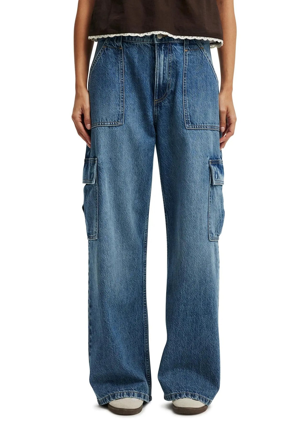 Women's Washed Large With Pocket Trendy Loose Straight Women's Jeans