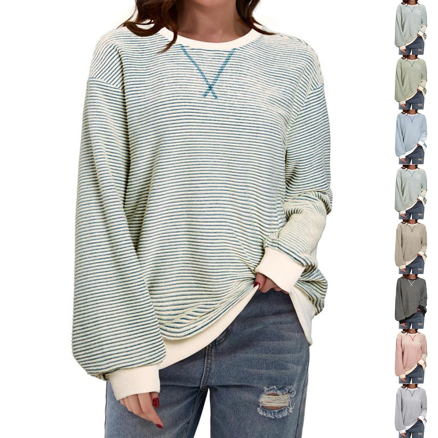 Casual Striped Pattern Round Neck Trend Women's T-shirt