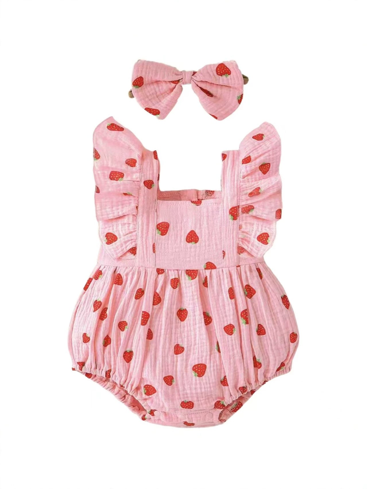 Strawberry Print Pure Cotton Rompers Romper Jumpsuit Square Collar Flounced Jumpsuit, Climbing Suit