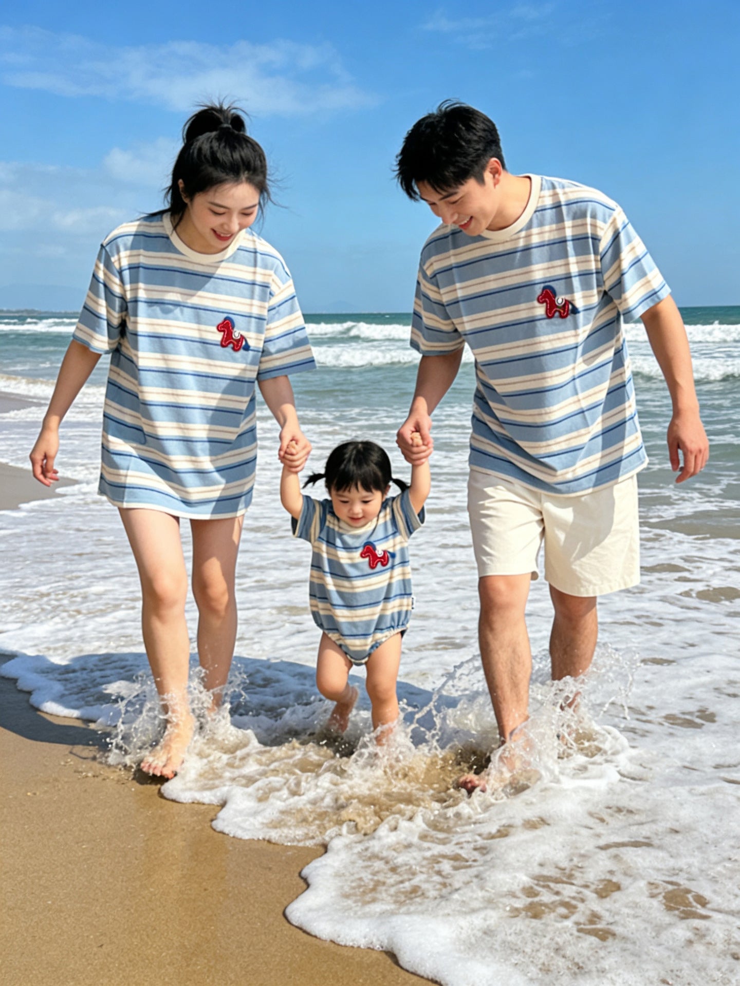 Style Fashionable Simple Contrast Color Casual Striped T-shirt Loose Slimming Parent-child Outfit