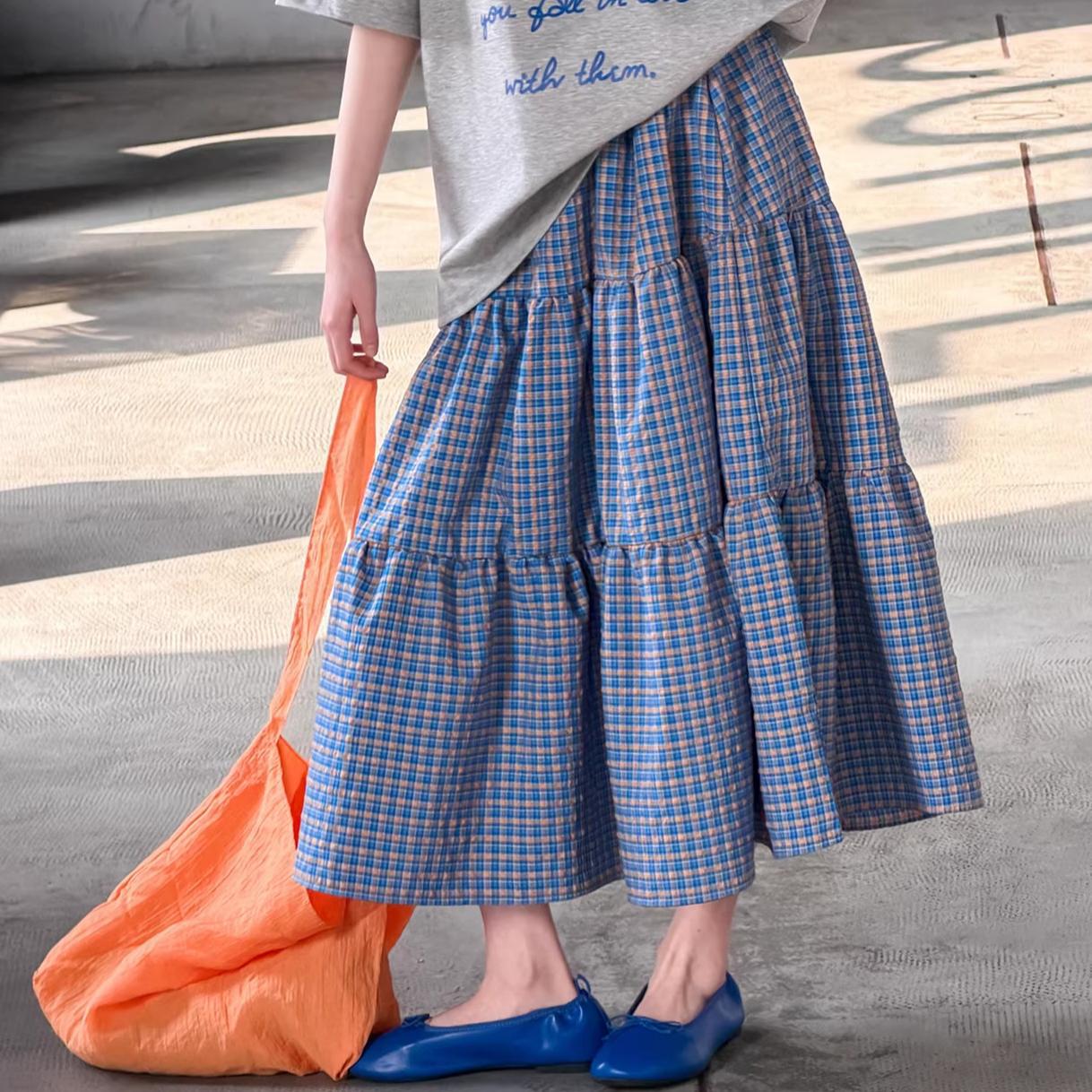 Tartan Skirt Loose Letter T-shirt Long Korean Style Short Sleeve Children's Suit