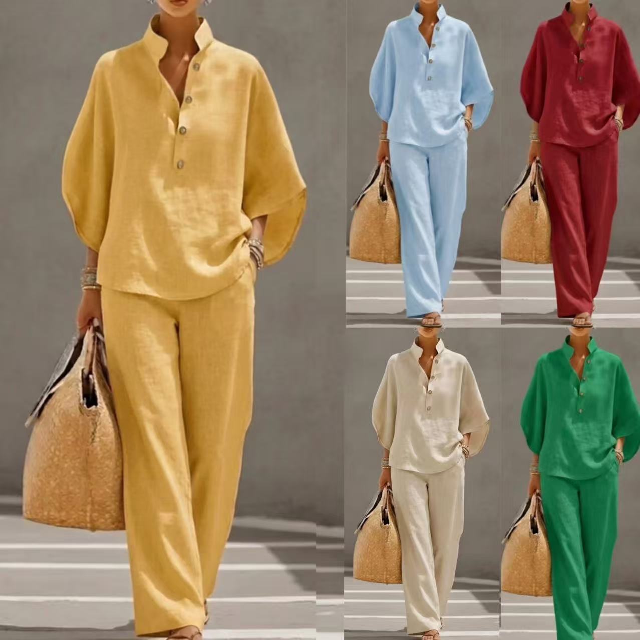 Women's Leisure Urban Cotton Linen Shirt Outfit Suits
