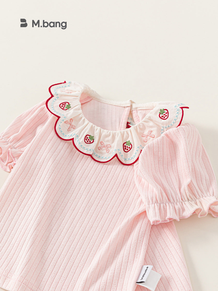 Children's Clothing Short-sleeved Lace Collar Sweet Clothes Pink Summer Small Children's T-shirt