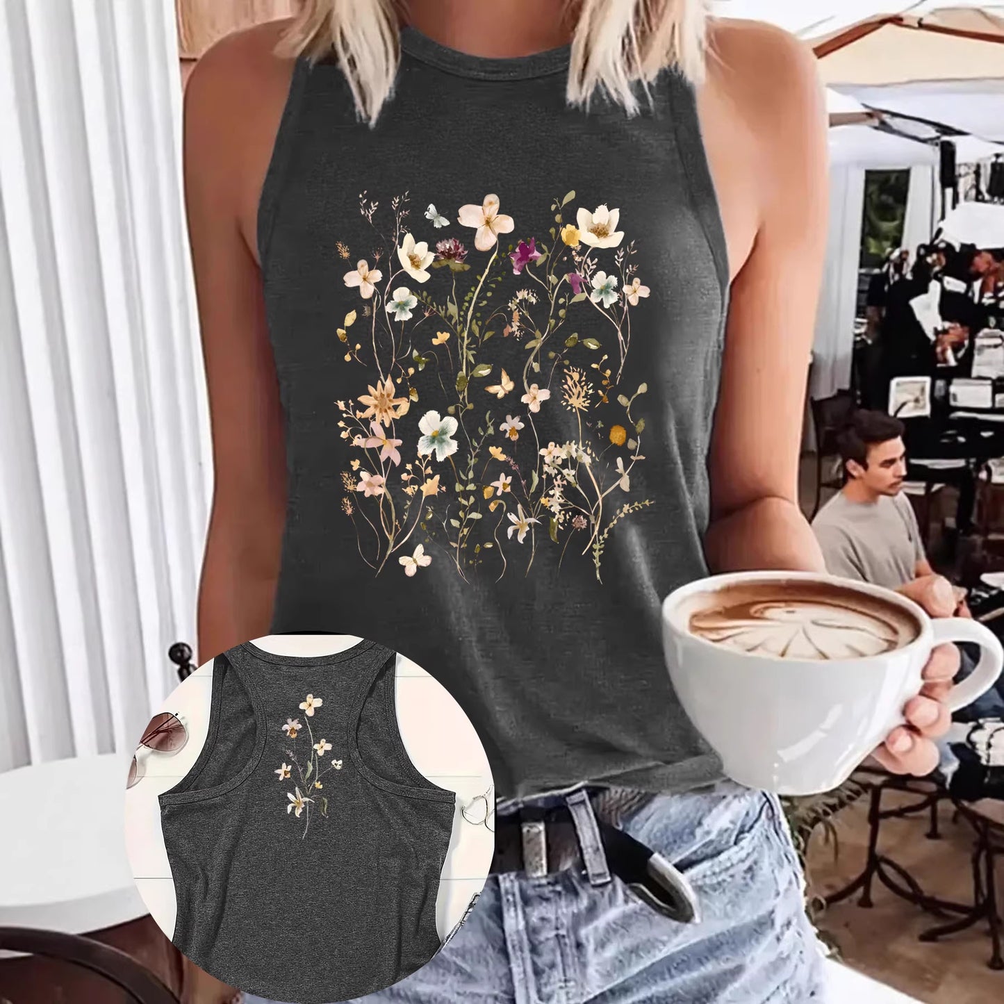 Women's Sleeveless Loose Bohemian Flower T-shirt Vintage Floral Small Vest/suspenders/tube Top