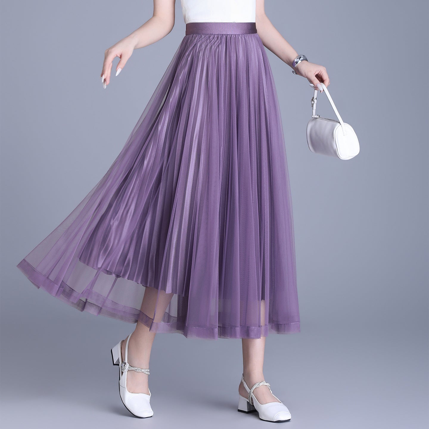 Women's Hem Gauzy Double-sided Wear Woolen Pleated Mid-length Skirts