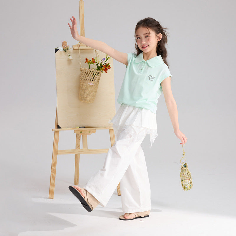 Children's Pudding Summer Refreshing Simple Doll Collar Children's T-shirt