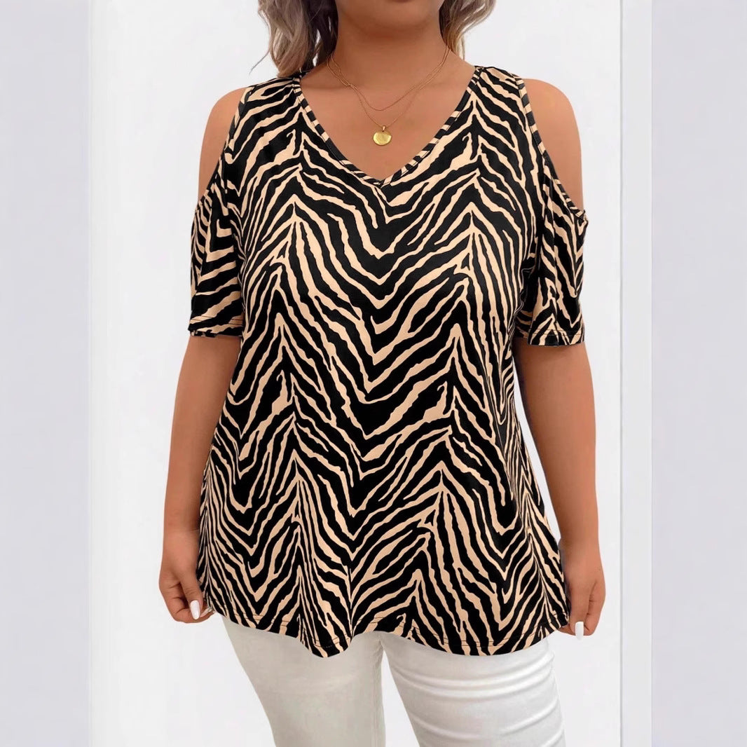 Women's Summer Shoulder Hollow Out Casual Comfortable Travel Large Size T-shirt