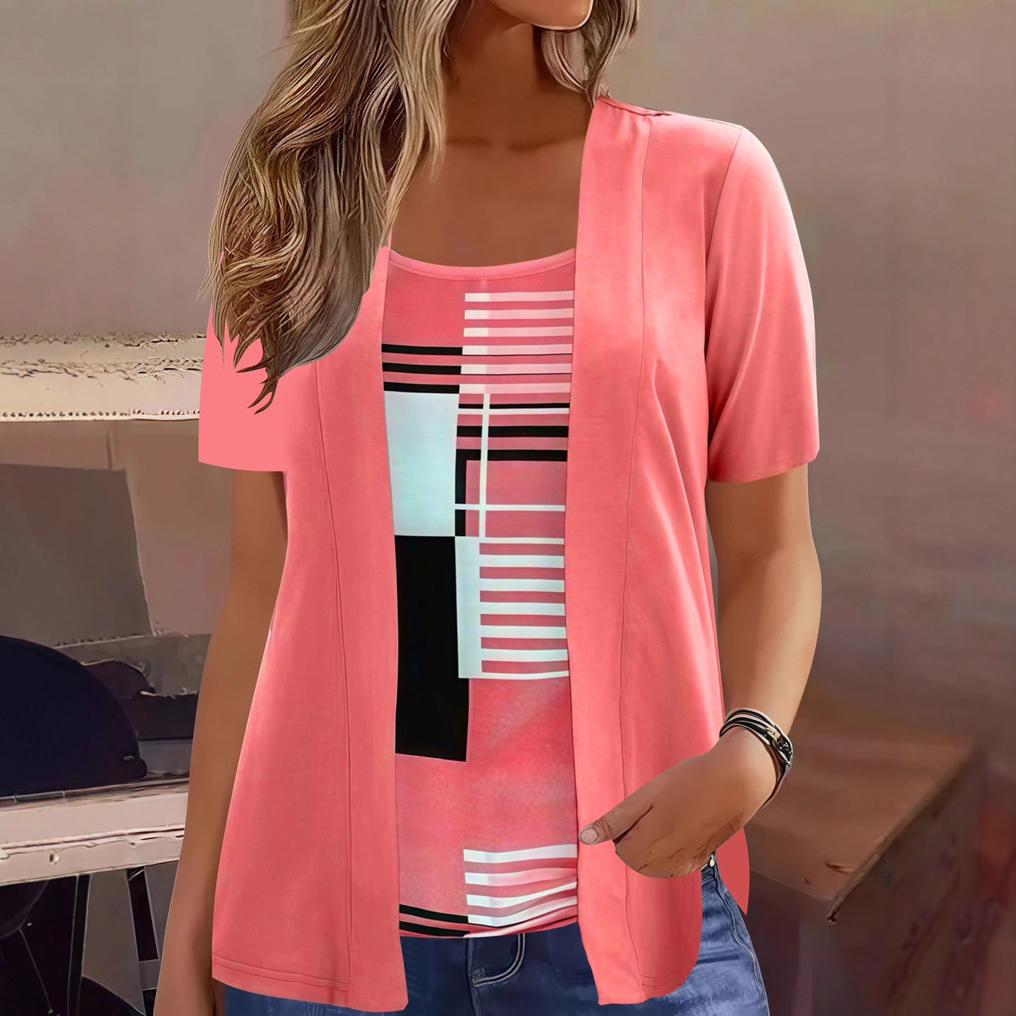 Women's Fashion Stitching Fake Two-piece Design Clothing