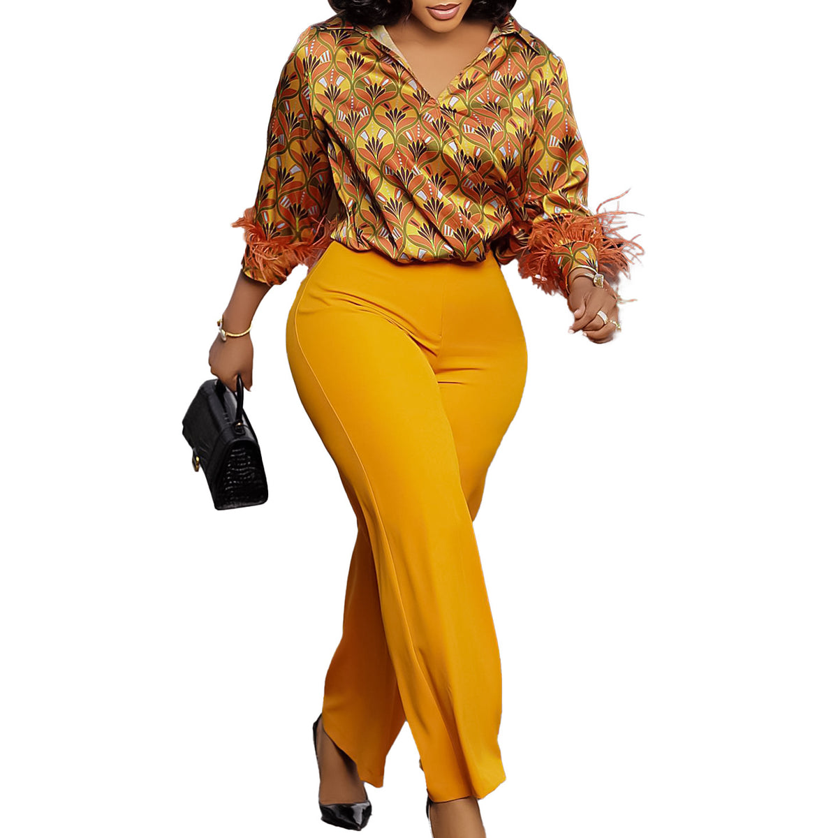 Women's Printed Long-sleeved Shirt Elegant African Fashion Casual Suit