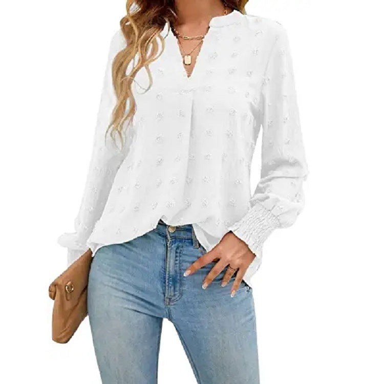Women's Autumn Polka Dot Long-sleeved Bubble Sleeve Tops