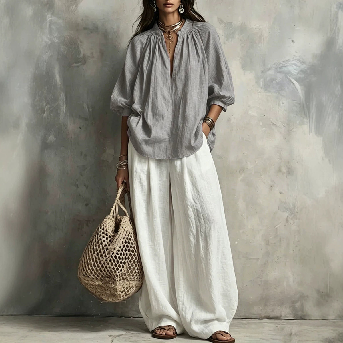 Shirt Loose Slimming Middle Sleeve Vacation Tops