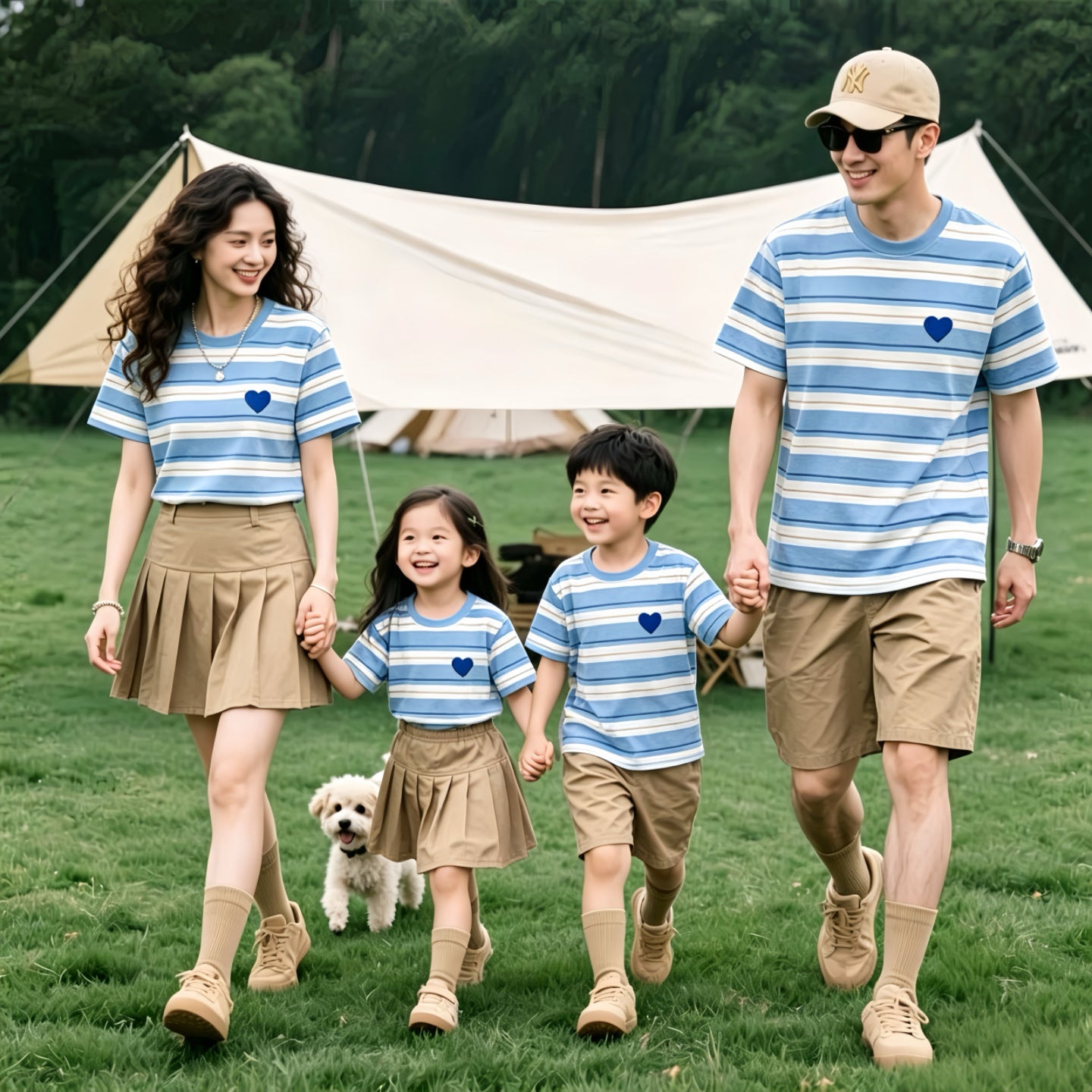 Clothes Family Striped Embroidery Love Short Sleeve Parent-child Outfit