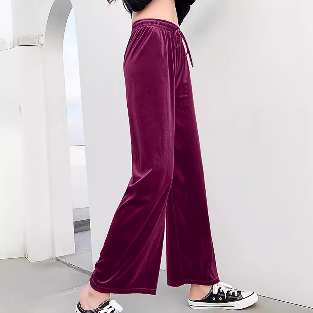 Women's Solid Color Veet Wide Leg Draping Effect Loose Pants
