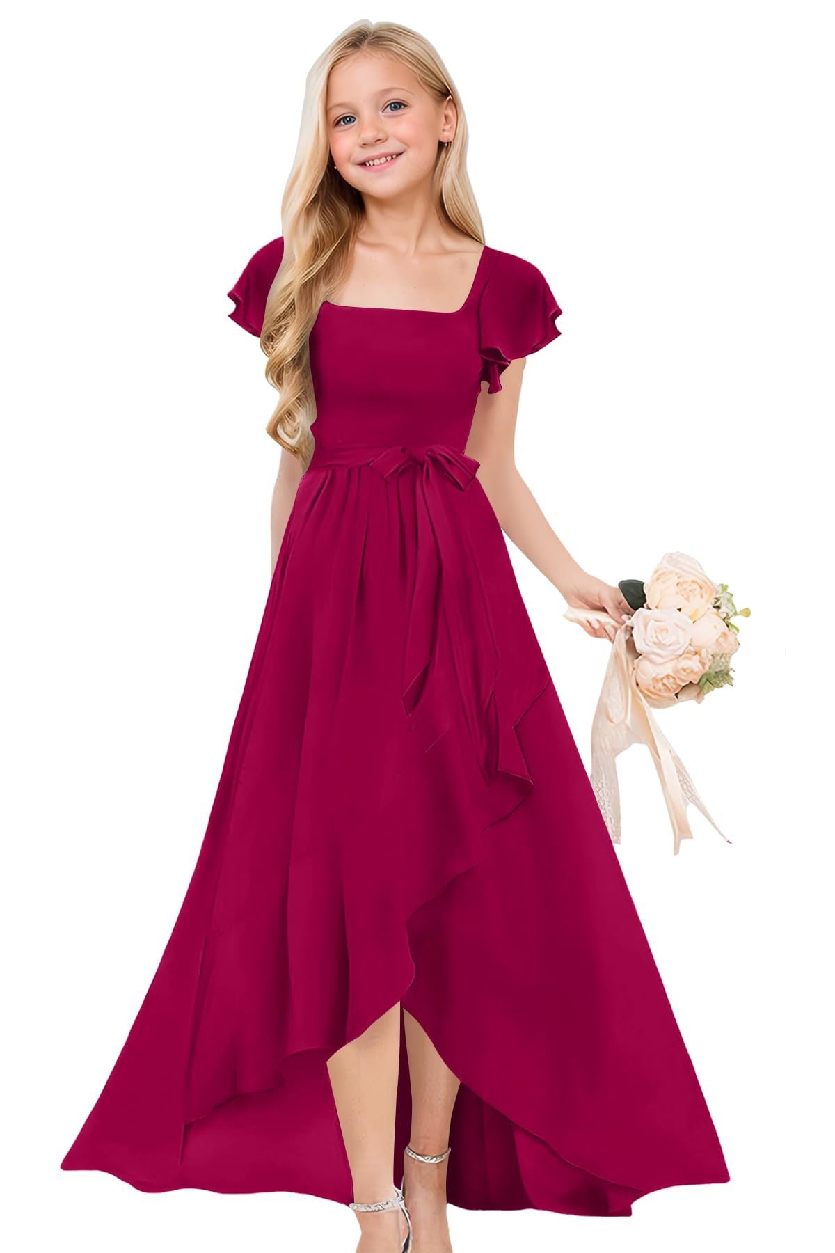 Pure Color Elegant Large Hem Ruffled Children's Dress