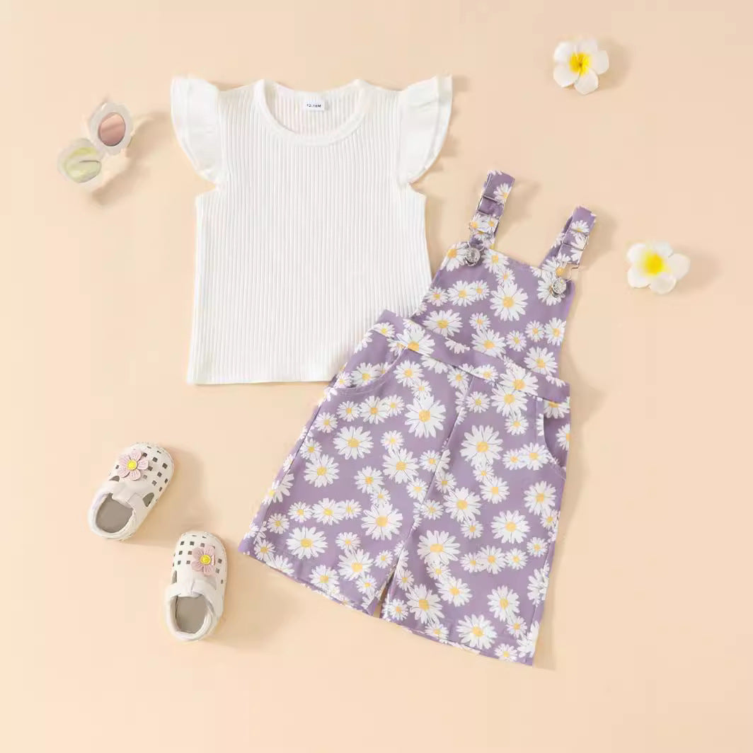Cute Sunken Stripe White Flying Sleeves Children's Suit