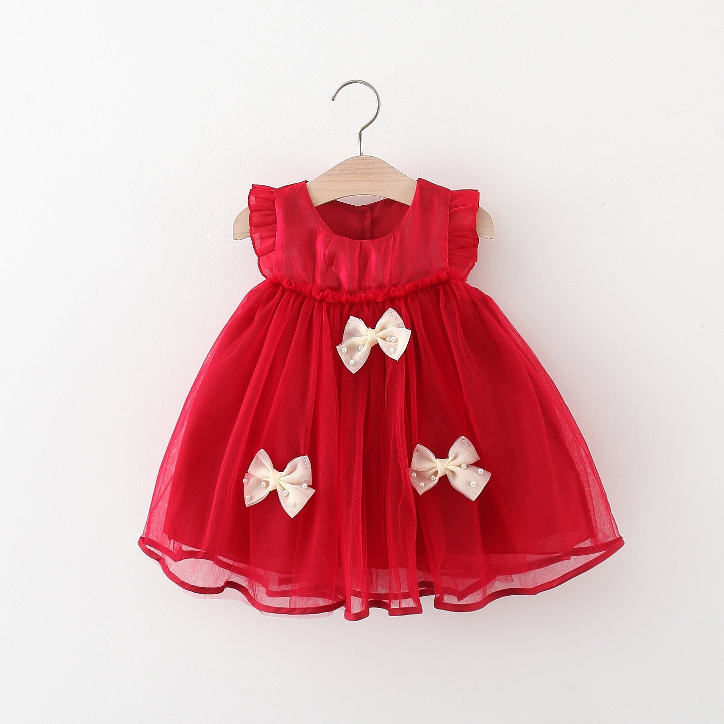 Summer Bow Mesh For Flounced Sleeve Stitching Small Children's Dress