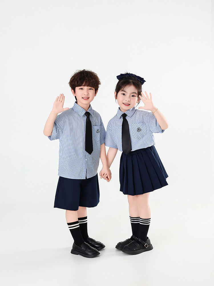 Children's Summer Preppy Style Short-sleeved Shirt Western Clothing Two-piece Children's Suit