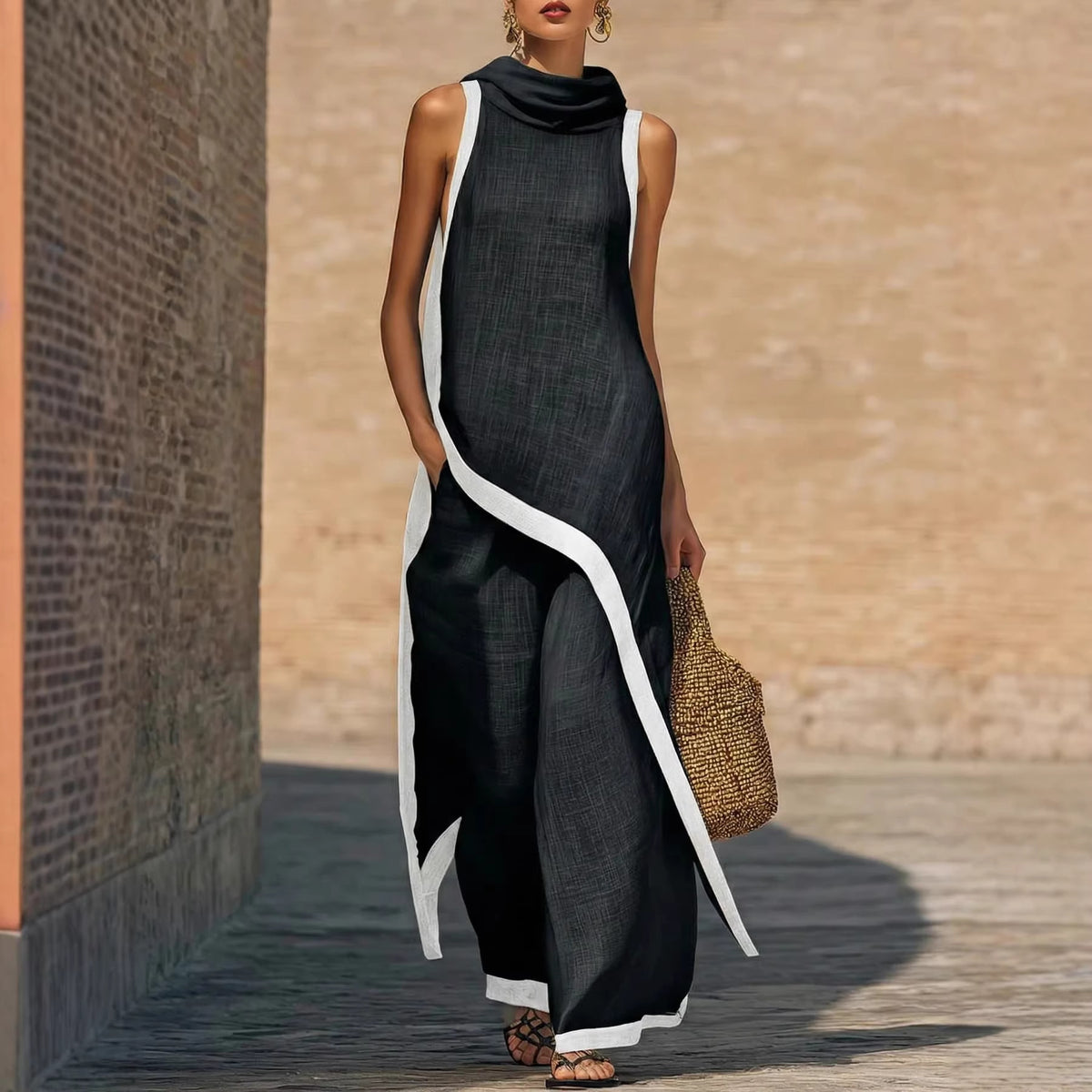 Women's Sleeveless Wide Leg Irregular Two-piece Set Fashion Casual Suit