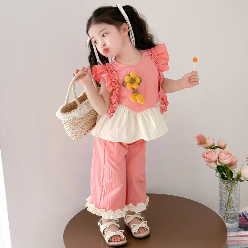 Western Style Fashion Mori Korean Top Trousers Two-piece Children's Suit