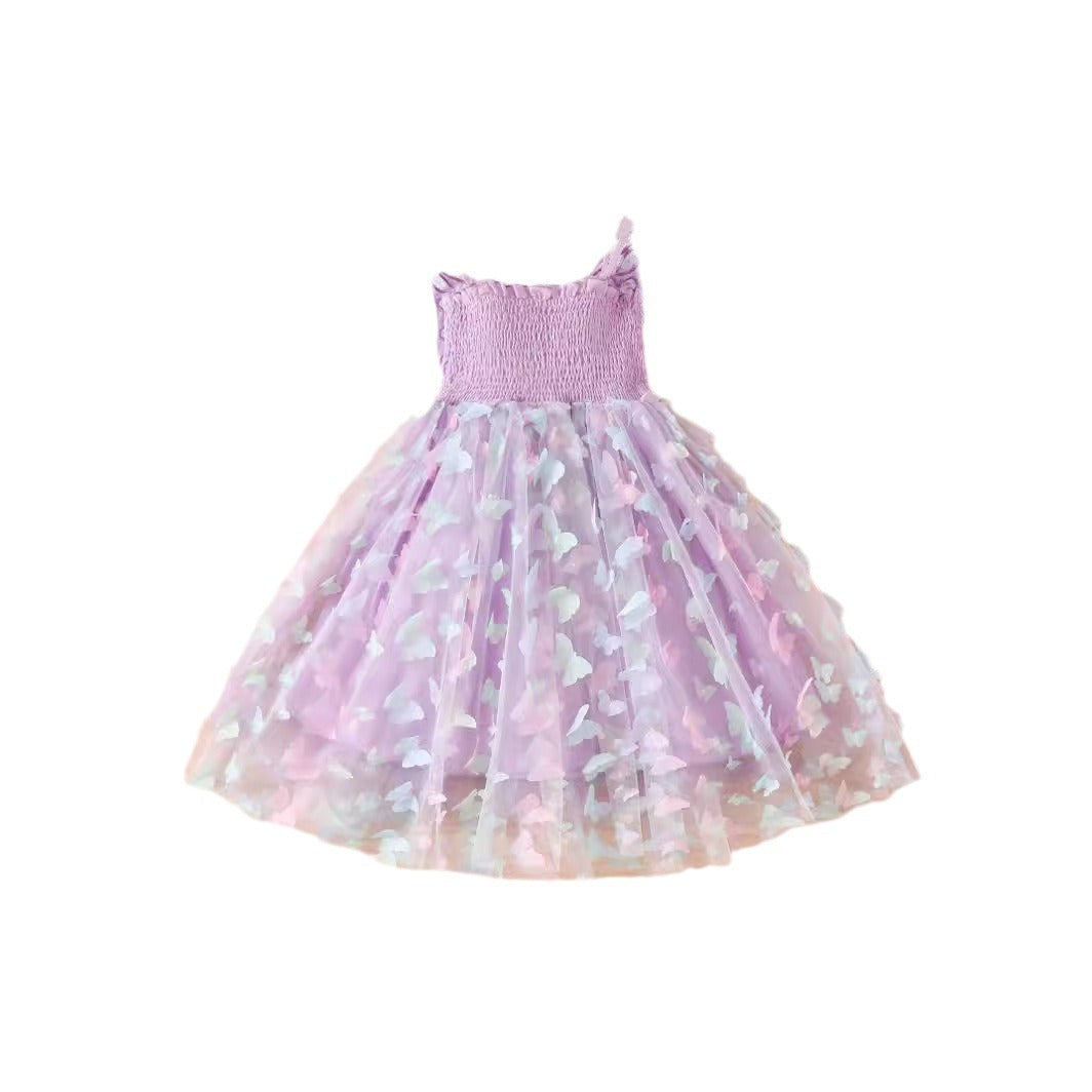 Children's Cotton Clothing Colorful Butterfly Summer Western Style Tulle Skirt Children's Dress