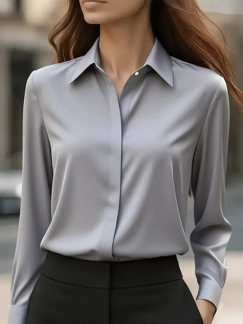 Women's Shirt Satin Lapel Long Sleeve Autumn Solid Blouse