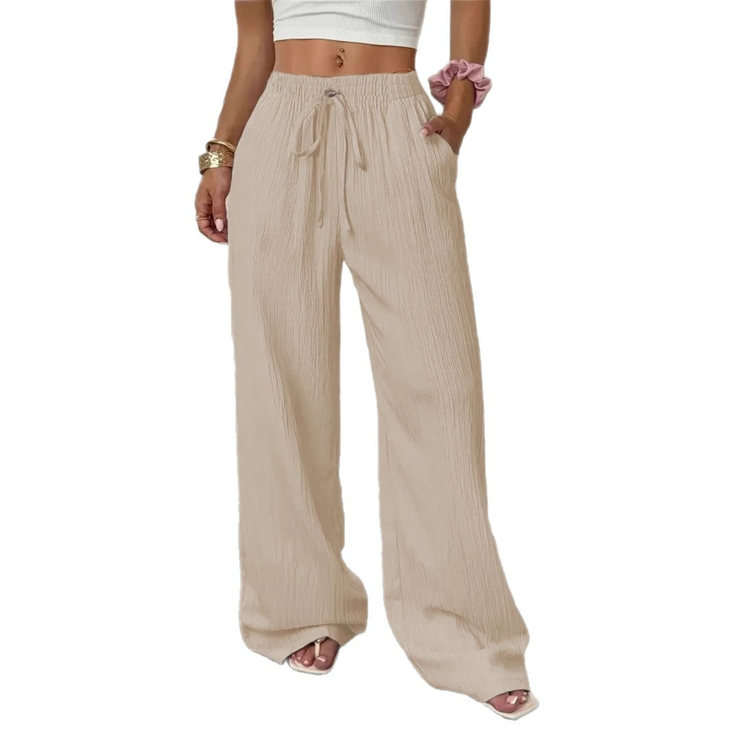Women's Solid Color Textured Fabric Trousers Pants
