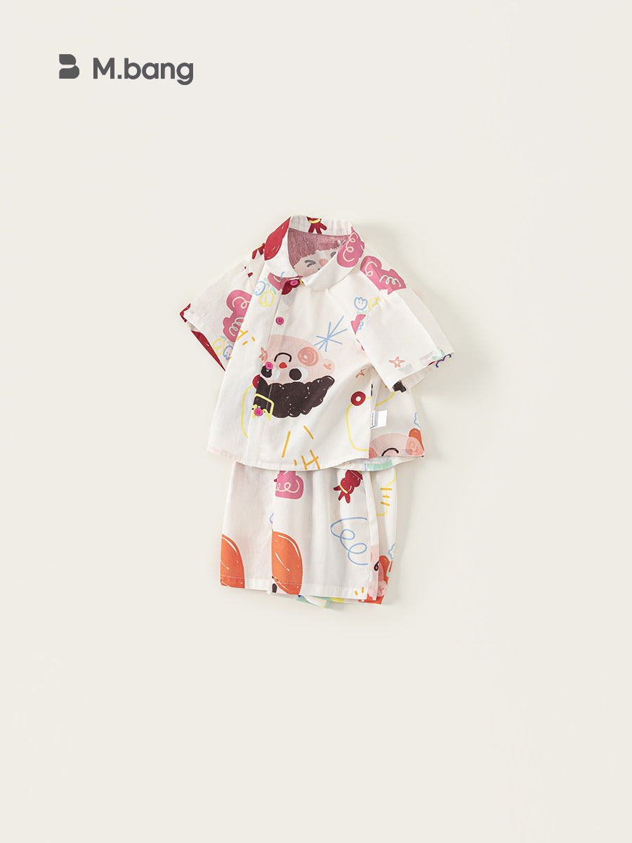 Summer Clothing Personalized Printed Short-sleeved Lapel Shirt Thin Shorts Children's Suit