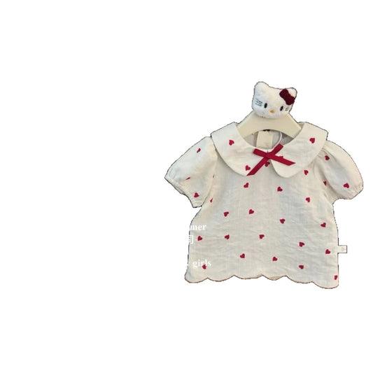 Korean Style Summer Sweet Western Doll Collar Love Shirt Skirt Children's Suit