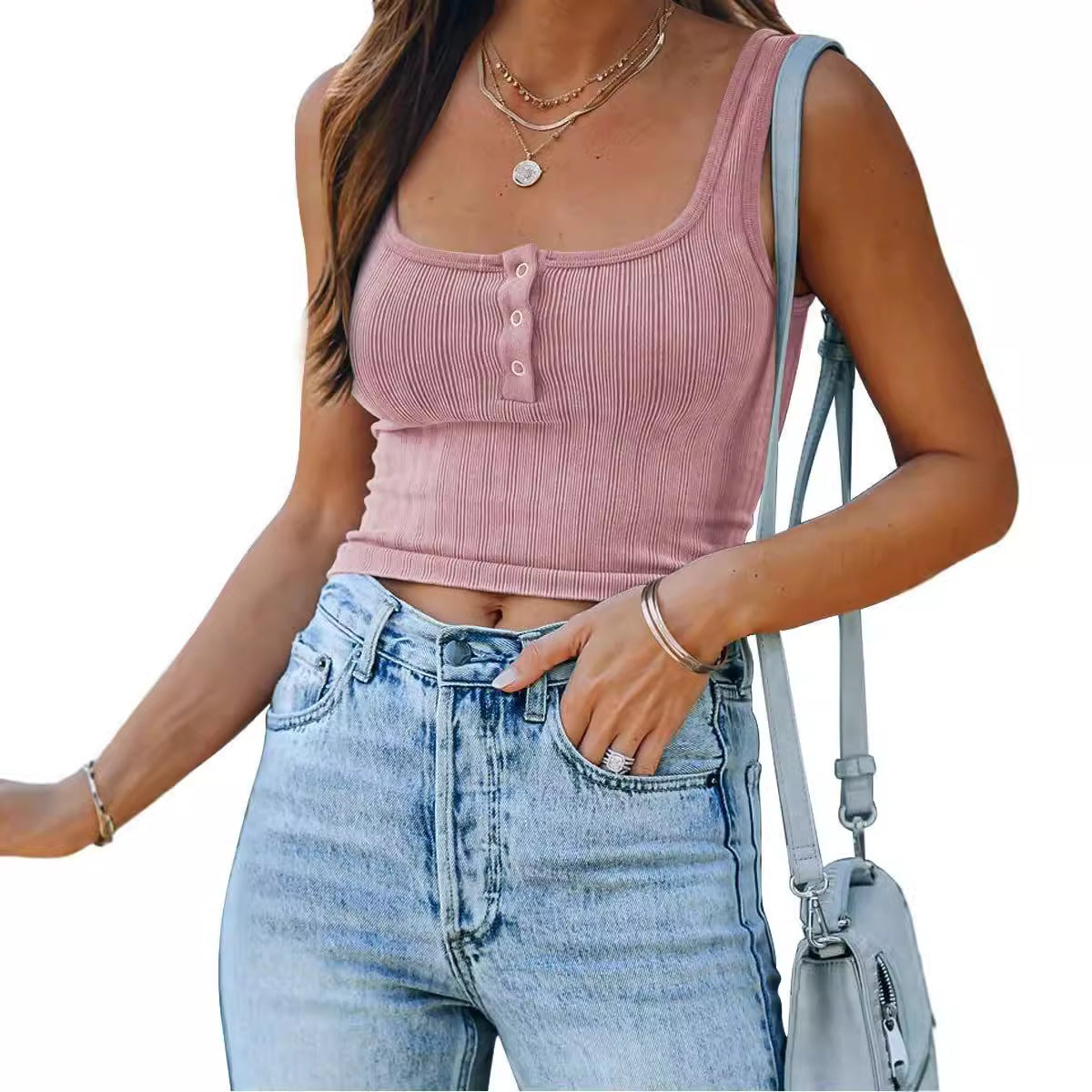 Women's Decorated With Buttons Solid Color Casual Tops