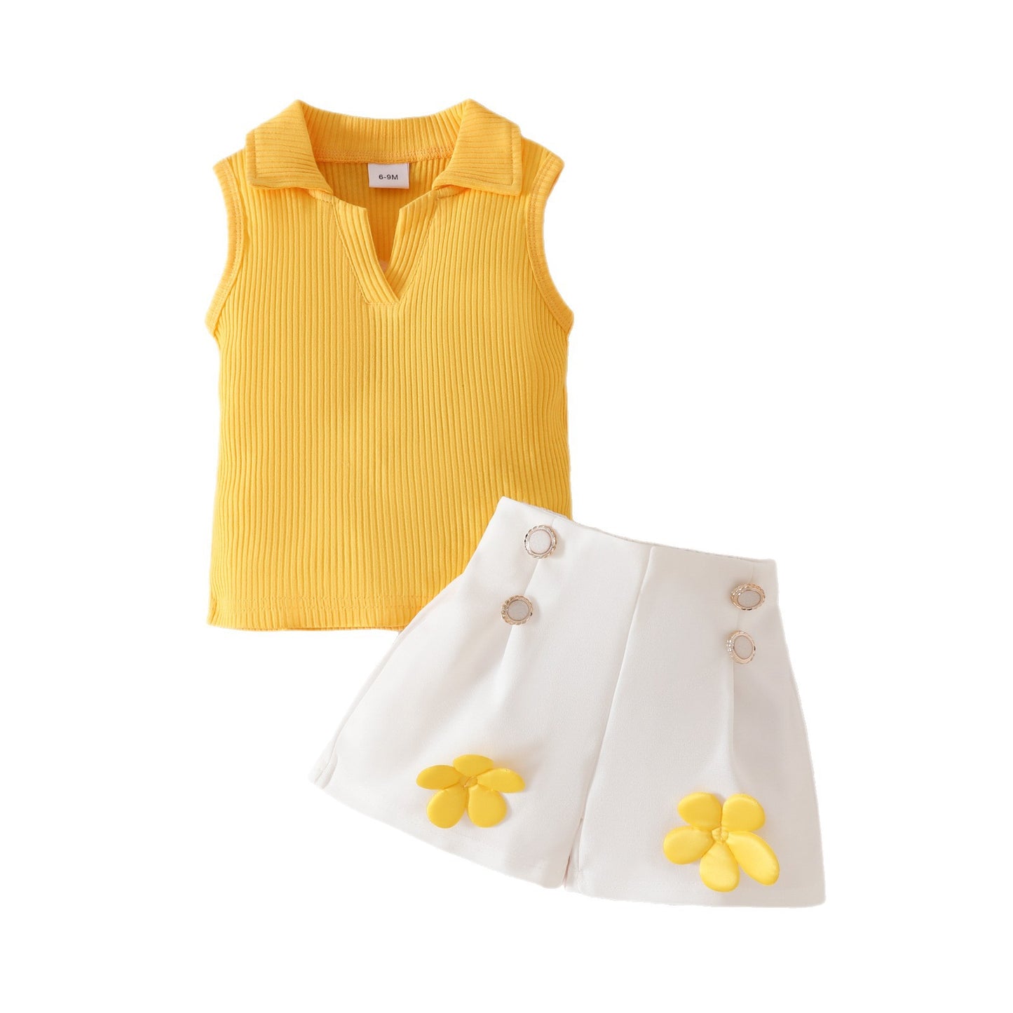 Sweet Toddler Sleeveless Lapel Open Chest Sunken Stripe Top Three-dimensional Children's Suit