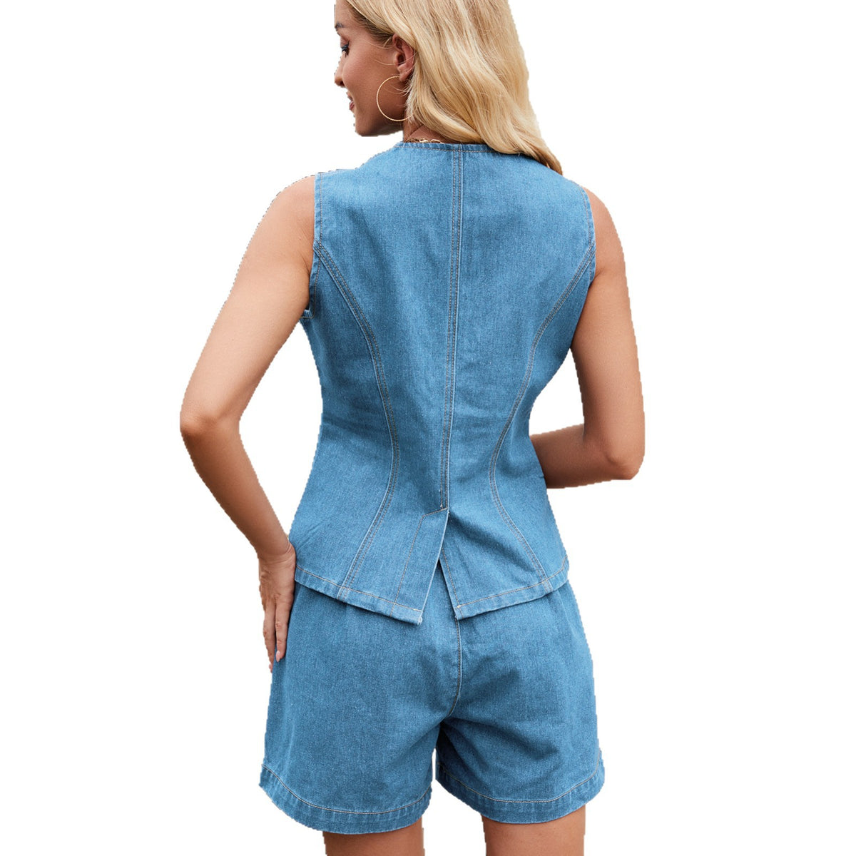 Popular Women's Summer Washed Sleeveless Denim Shorts