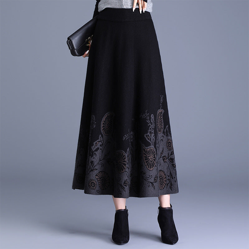 Women's Ethnic Fashion Wear Wool Thick Jacquard Midi Skirt