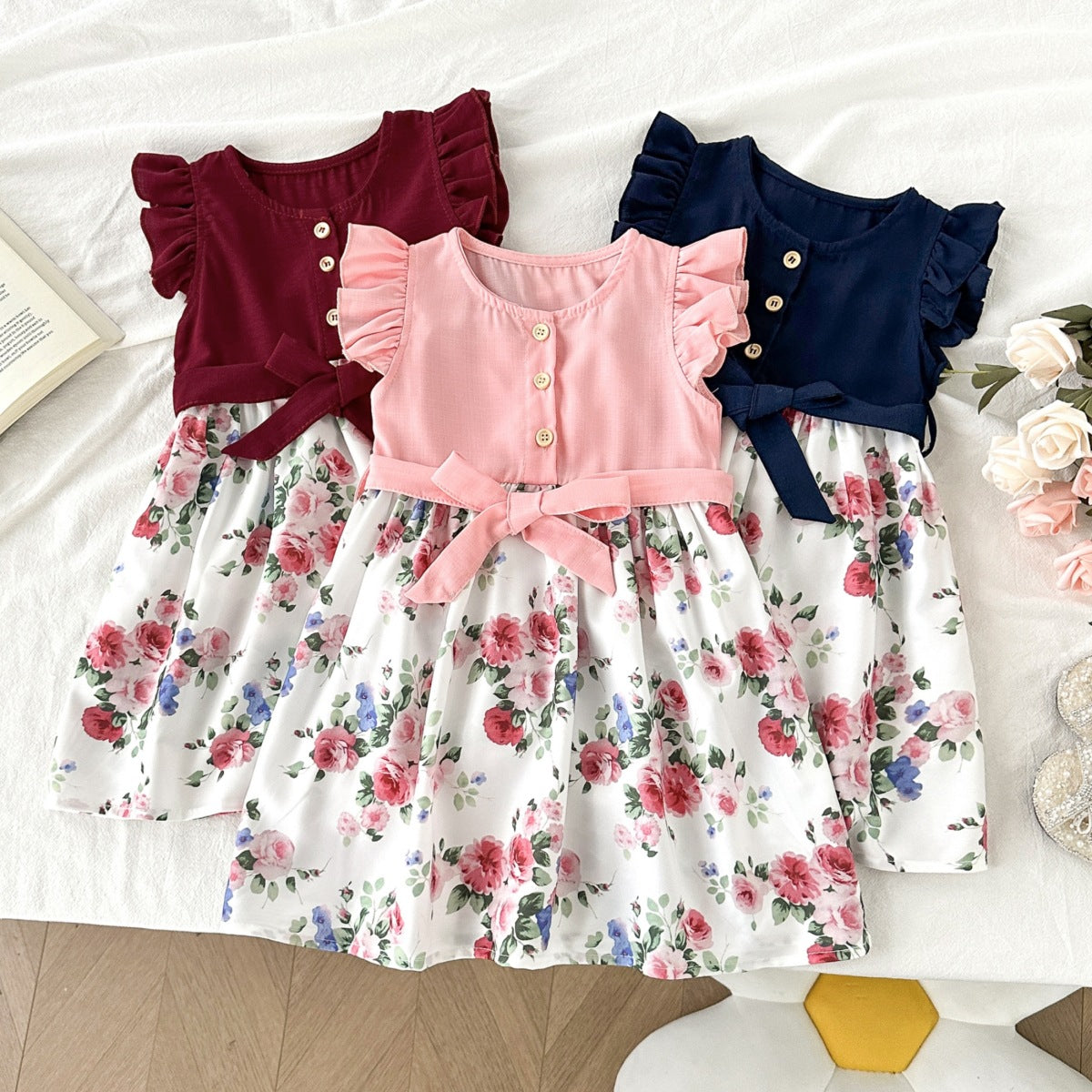 Children's Clothing Summer Style Lace Sleeve Floral Children's Dress