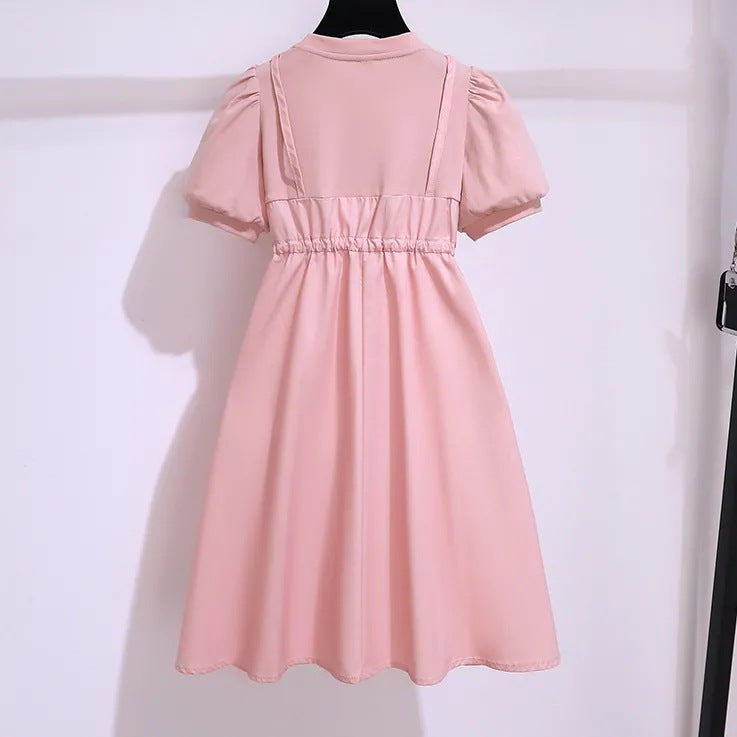 Fake Two-piece Summer Stylish Korean Teens Short Children's Dress