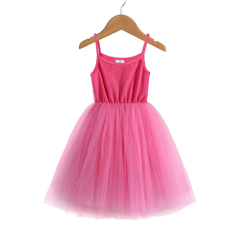 Braces Skirt Rib Patchwork Tulle Princess Children's Dress