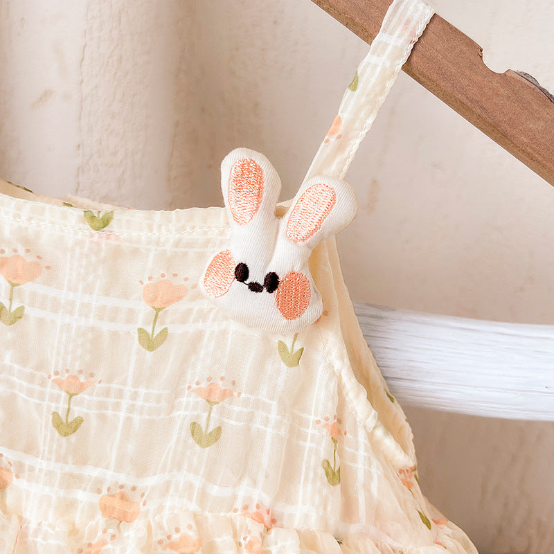 Clothes For Babies Sleeveless Dress Summer Pink Bunny Strap Vest Jumpsuit, Climbing Suit