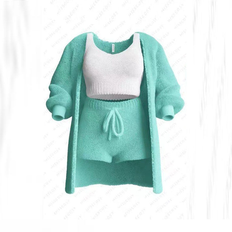 Knitted Plush Long Sleeve Set Three-piece Fashion Casual Suit